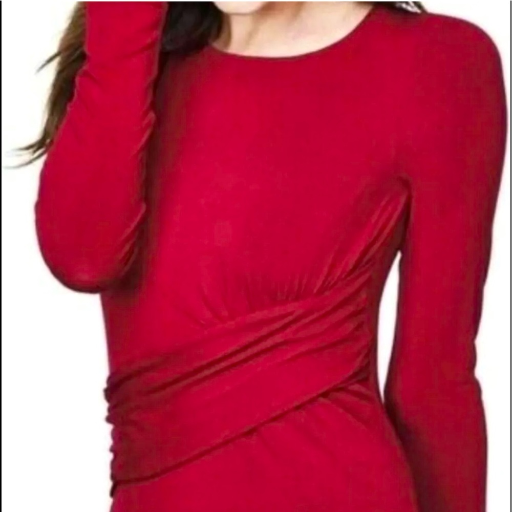 CAbi Women Applaud Crossover Top Stretch Long Sleeves Round Neck Size Medium Red